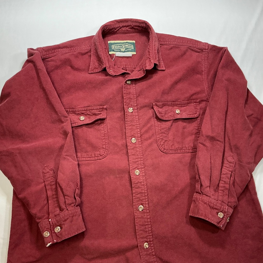 Vintage Field & Stream Mens Long Sleeve Flannel Button Up Shirt Red XL Solid
